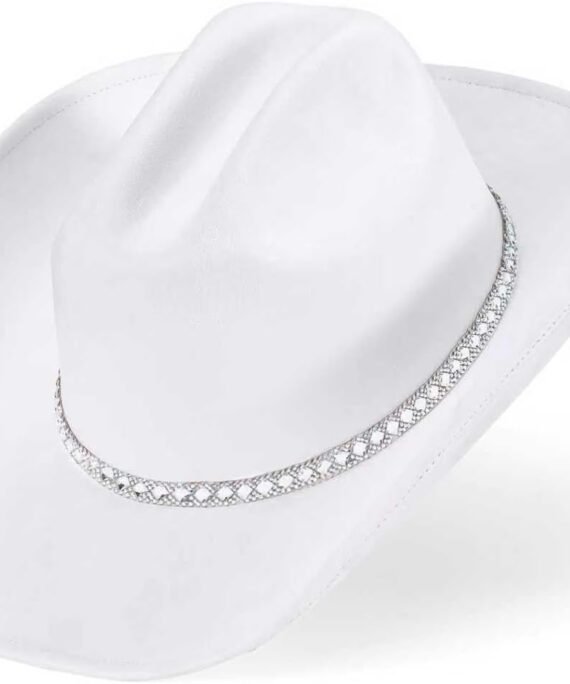 22.8"-23.6" (58cm-60cm) Faux Suede Women's Western Cowboy Hat, 3.7" Wide Brim with Adjustable Elastic Sweatband