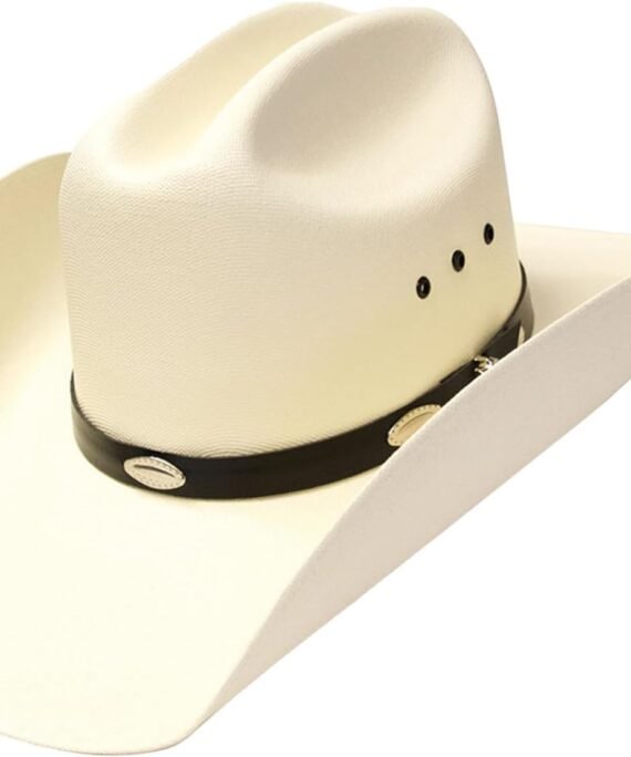 Natural Straw Cowboy Hat for Men and Women - Cattleman Style with Black Hat Band and Silver Conchos