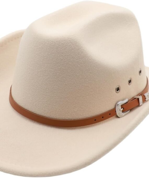 Cowboy Hat for Men Western Cowgirl Hat for Women Unisex Wide Brim Felt Fedora Hats Classic Cowboy Hats with Buckle Belt
