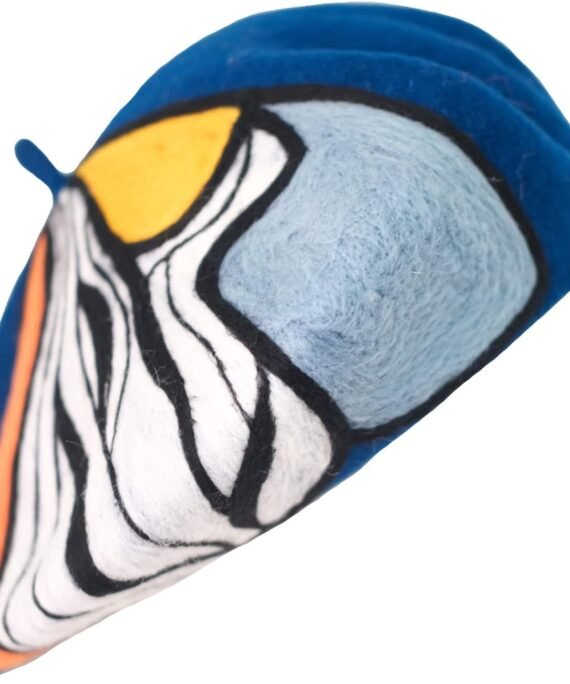 Women Wool Beret Stripe Style Beret Handmade Wool Felt Beret hat (Dark Blue)