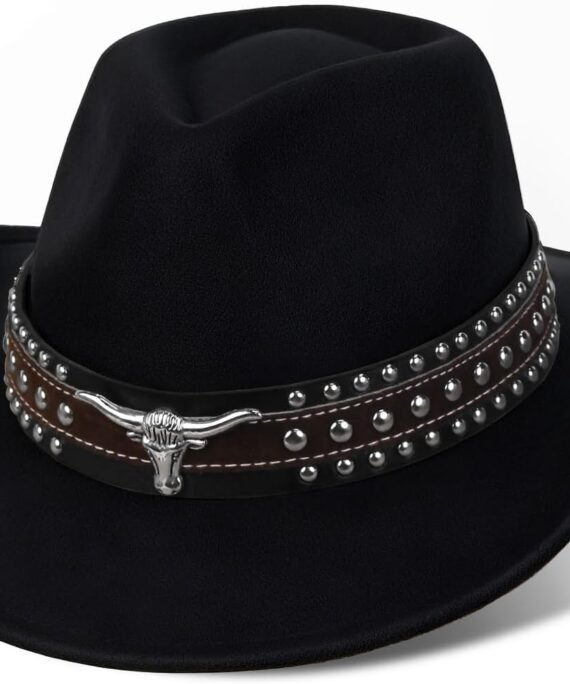 Cowboy Hat for Men & Women - Western Sun Hat with 2 Interchangeable Bands, Wide Brim Outdoor Ranch Hat