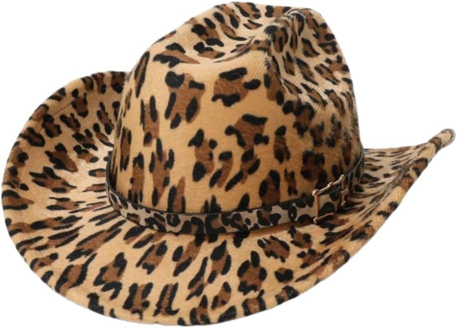 Women's Cowboy Hat Cow Print Western Trendy Metal Bull Hatband Party Cowgirl Hats Vacation