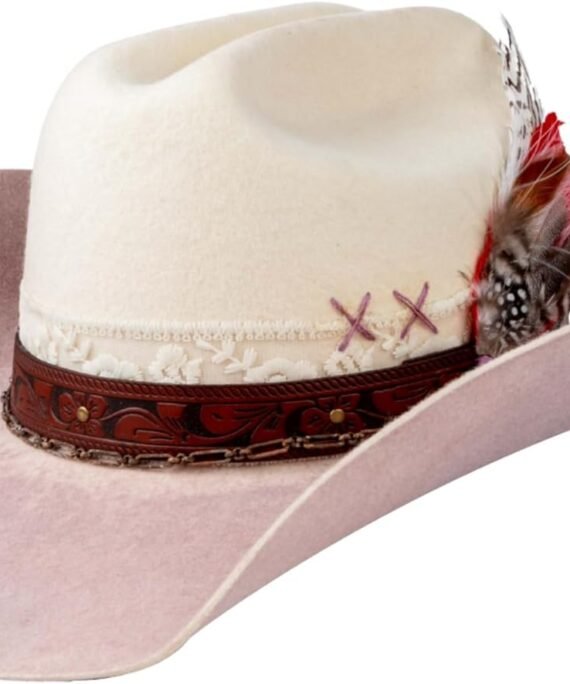 Stiff Cowboy Hats  Wool Wide Brim Felt Hat Fashion Western Outback Panama Hat with Lightning Logo Distressed