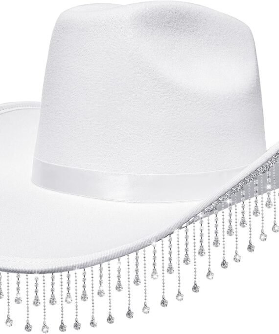 Bridal Cowgirl Hat for Bachelorette Party,Rhinestone White Cowboy Hat for Women Bride To Be Gift,Halloween Costume