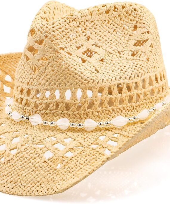 Cowboy Hat,Cowgirl Hat,Cowboy Hats for Women/Mens/Straw Wide with Shapeable Brim Cowboy Hat for Womens/White/Black.