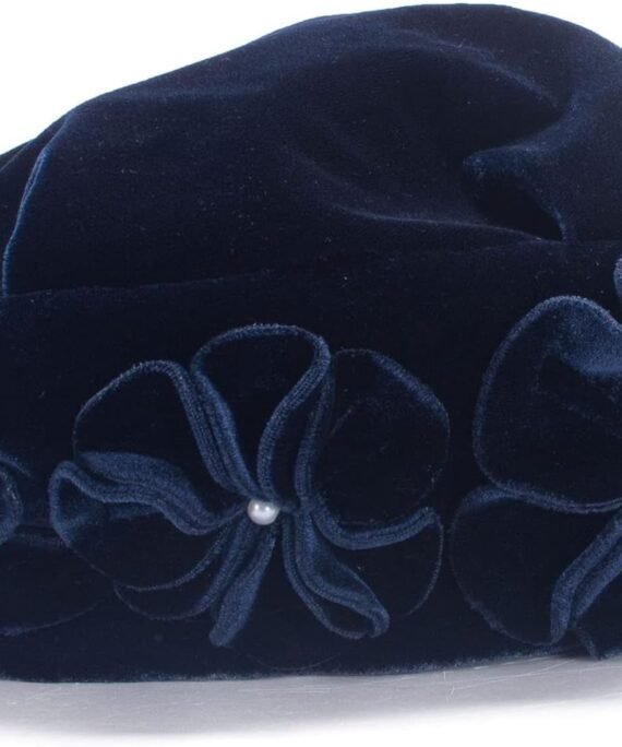 Womens Vintage Style Velvet Beret Floral Hat Chic Cap T513(Navy Blue)