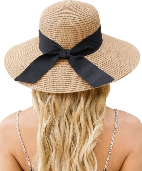 Beach Hat for Women, Wide Brim Sun Straw Hats for Women, Sun Hat Womens UPF 50+ UV Protection, Floppy Foldable Summer Hats