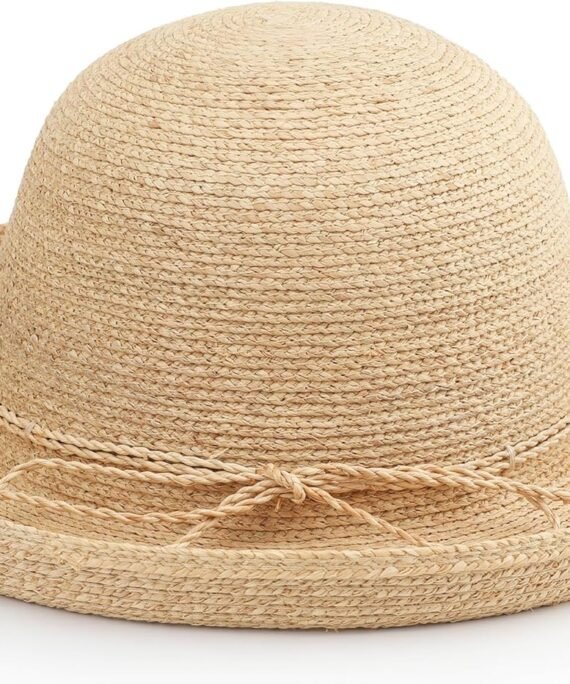 Raffia Straw Bucket Hat for Women, Packable Summer Beach Sun Hat,