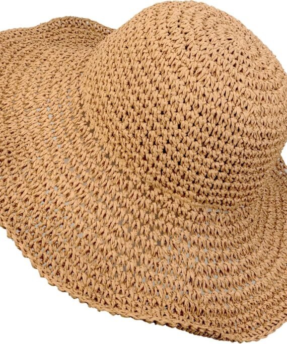 Crochet Straw Sun Hat for Women Floppy Beach Sun Hat Soft Large Lady Bucket Hat Foldable Travel Summer Medium